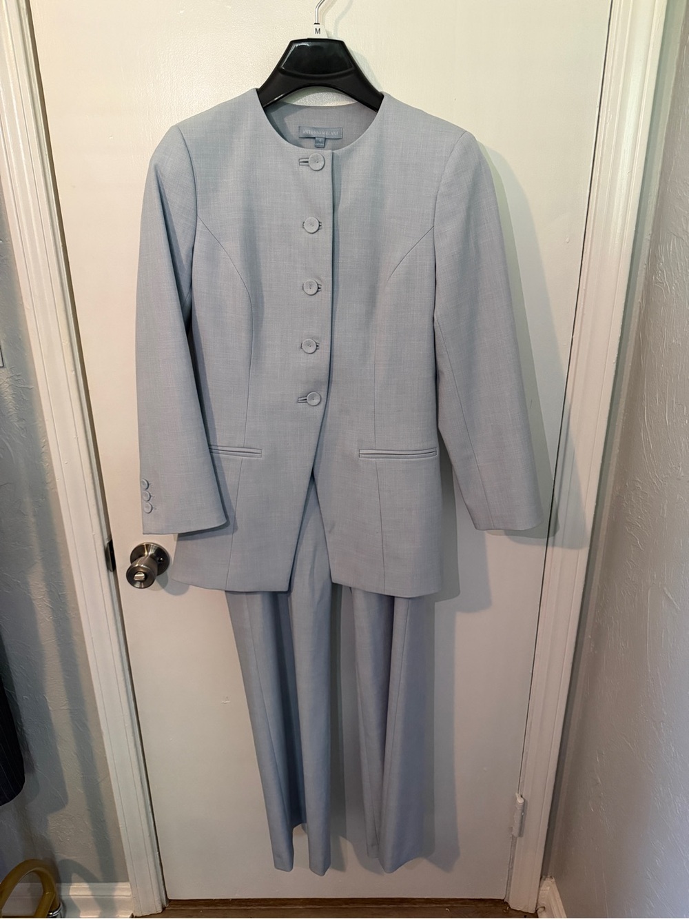 ANTONIO MELANI Light Blue Collarless Blazer and Trousers Set